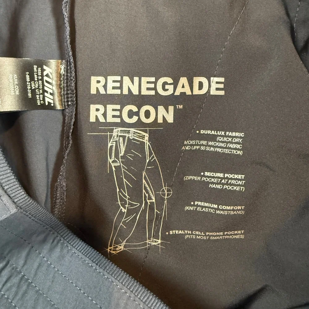 Kuhl Renegade Recon Pants Mens 36x30 Carbon Navy Blue Duralux Hiking Technical